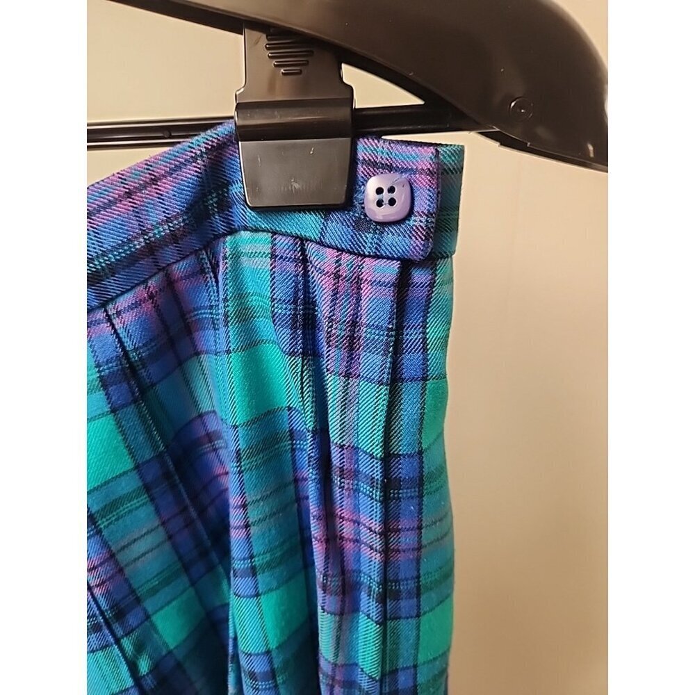 Pendleton Vintage Pleated Flare Turquoise Plaid Midi Skirt Size 16  Zip Button - Picture 3 of 8